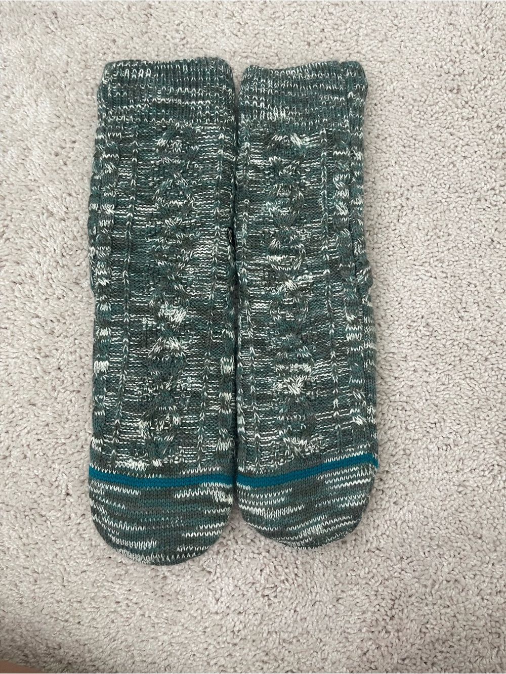 Stance Marled Green and White Knit Crew Socks with Teal Accent